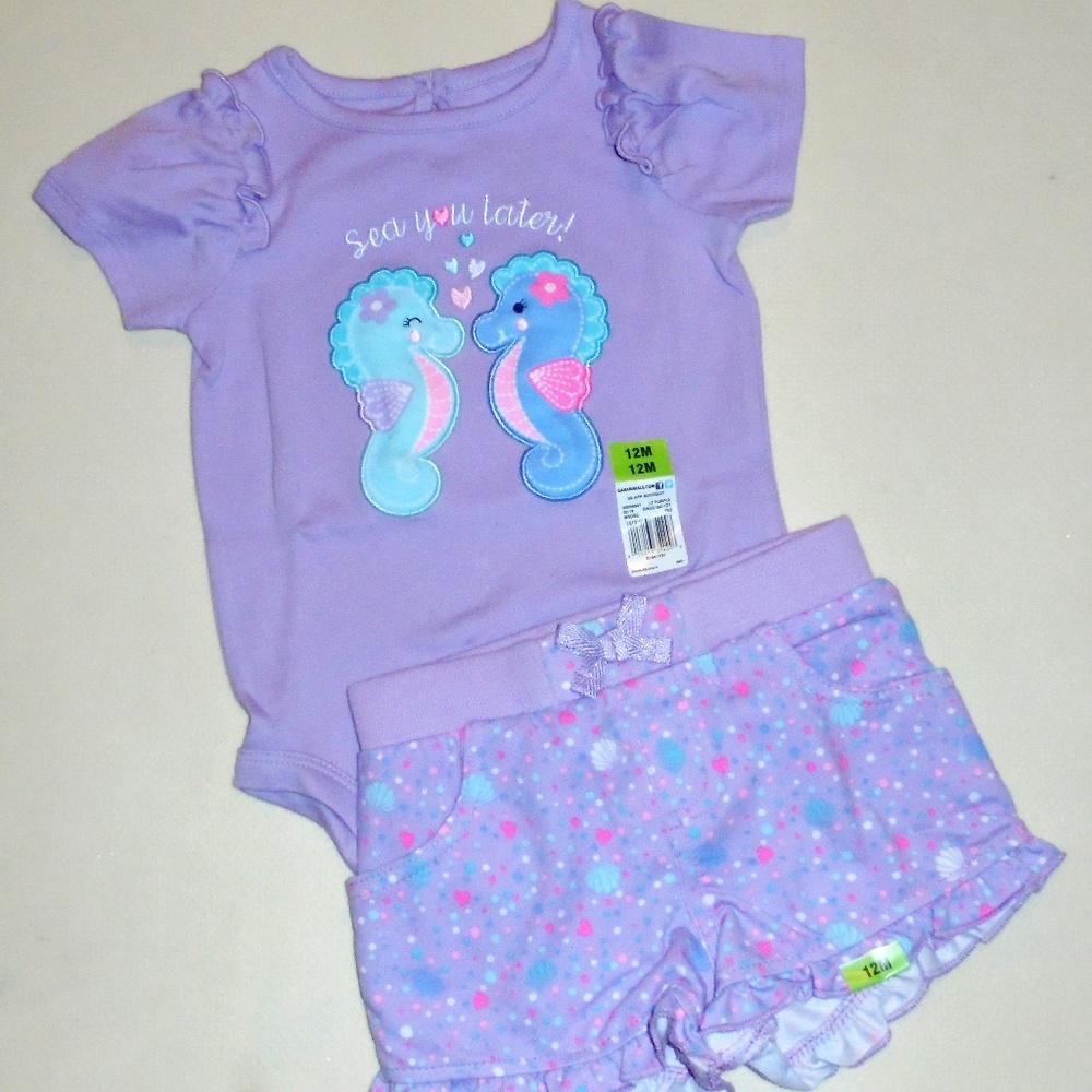 Baby Girls Seahorse Bodysuit Shorts NWT